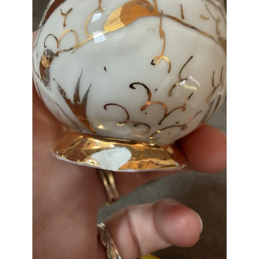 Demitasse Cup & Saucer High Handle Gold On Fine White Porcelain Vintage FLAW